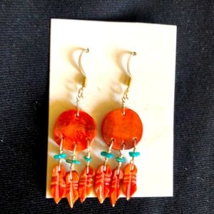 Turquoise, Terra Cotta Shell, & Sterling Earrings